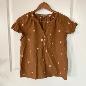 Wishlist Mustard Brown Linen Blend Patterned Top